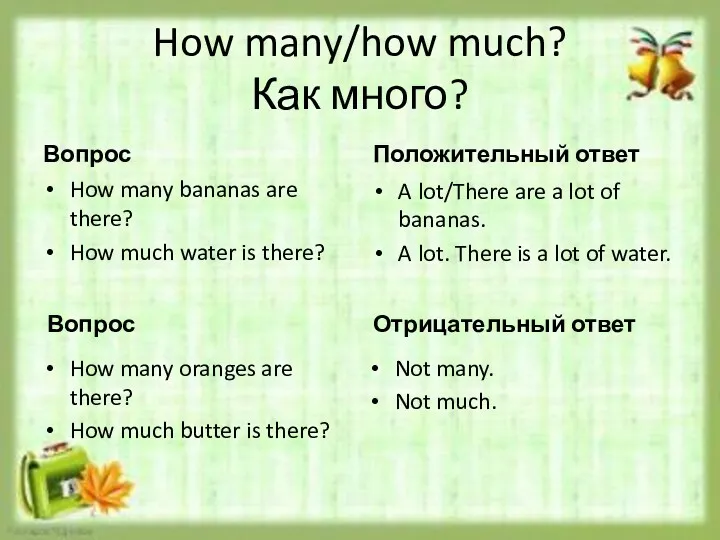 How many/how much? Как много? Вопрос How many bananas are