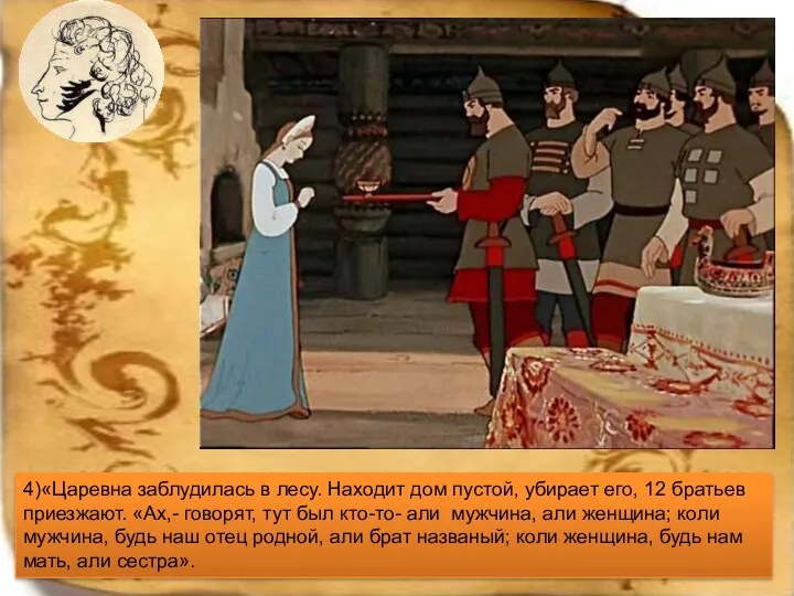 4)«Царевна заблудилась в лесу. Находит дом пустой, убирает его, 12