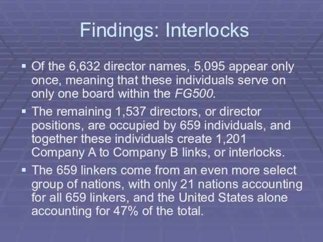Findings: Interlocks Of the 6,632 director names, 5,095 appear only