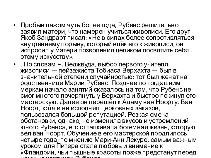 Пробыв пажом чуть более года, Рубенс решительно заявил матери, что