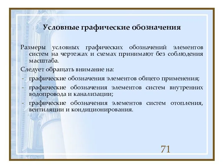 Условные графические обозначения Размеры условных графических обозначений элементов систем на