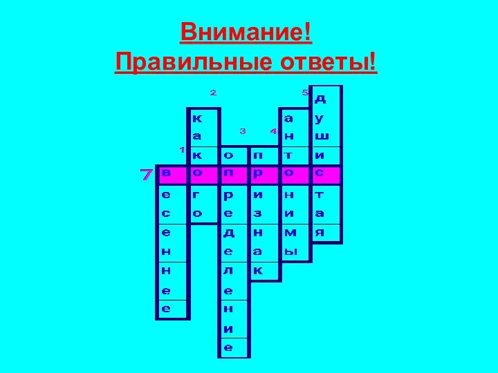 Внимание! Правильные ответы!