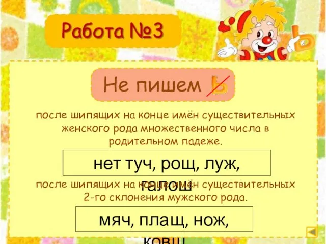 после шипящих на конце имён существительных женского рода множественного числа