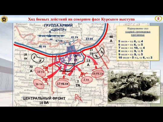 Ход боевых действий на северном фасе Курского выступа 9 А