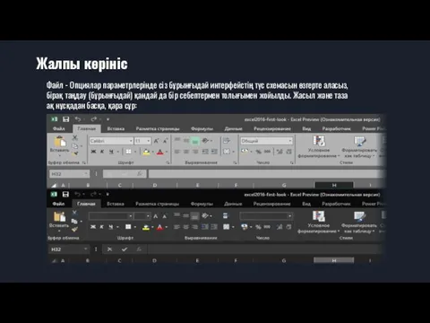 Жалпы көрініс Файл - Опциялар параметрлерінде сіз бұрынғыдай интерфейстің түс