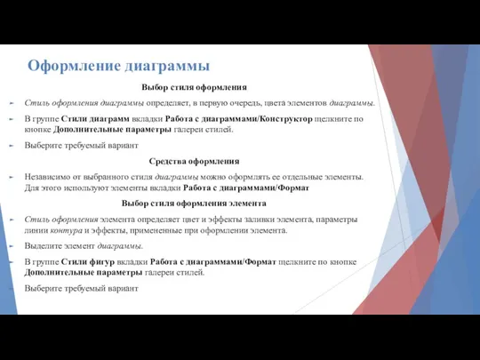 Оформление диаграммы Выбор стиля оформления Стиль оформления диаграммы определяет, в