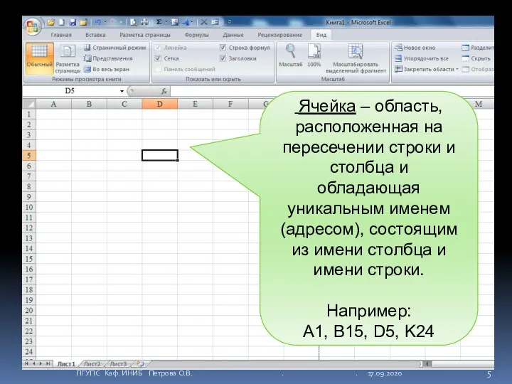 Ячейка – область, расположенная на пересечении строки и столбца и