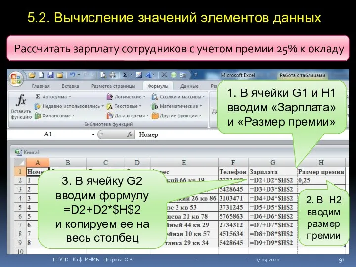 5.2. Вычисление значений элементов данных ПГУПС Каф. ИНИБ Петрова О.В.