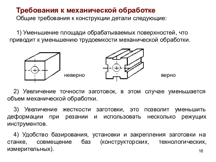 Требования к механической обработке Общие требования к конструкции детали следующие: