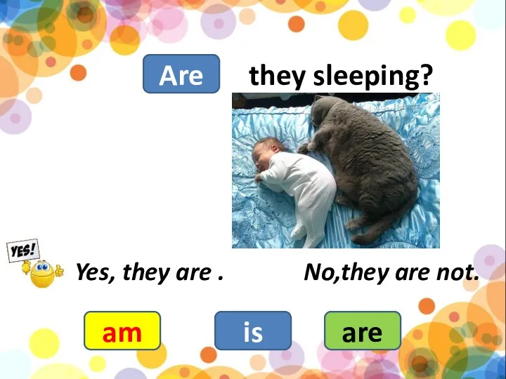 they sleeping? am is are Yes, they are . No,they are not. Are