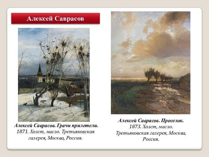 Алексей Саврасов Алексей Саврасов. Грачи прилетели. 1871. Холст, масло. Третьяковская