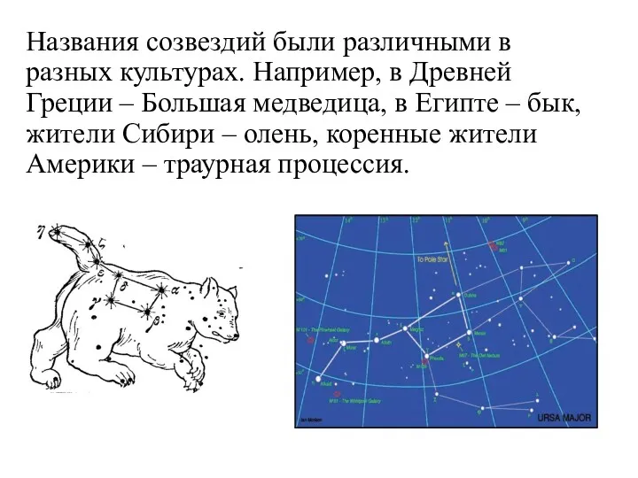 Названия созвездий были различными в разных культурах. Например, в Древней