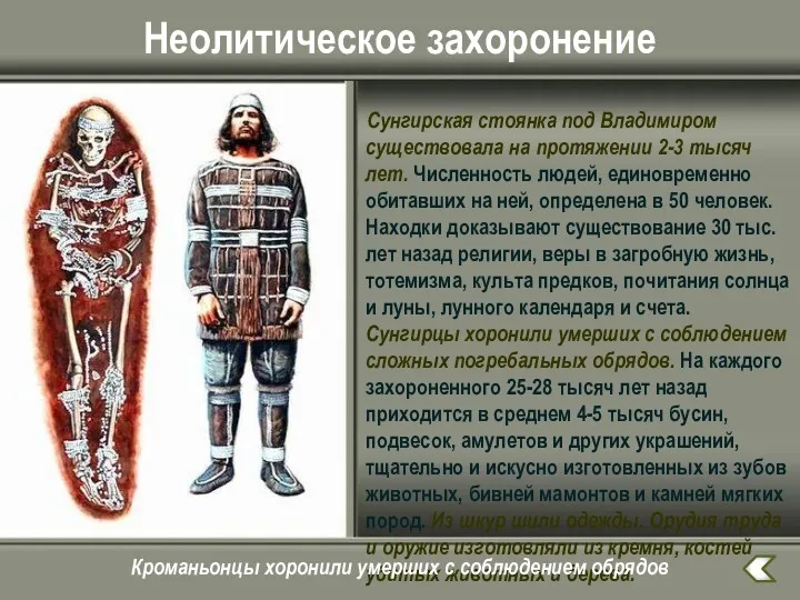 Неолитическое захоронение Сунгирская стоянка под Владимиром существовала на протяжении 2-3