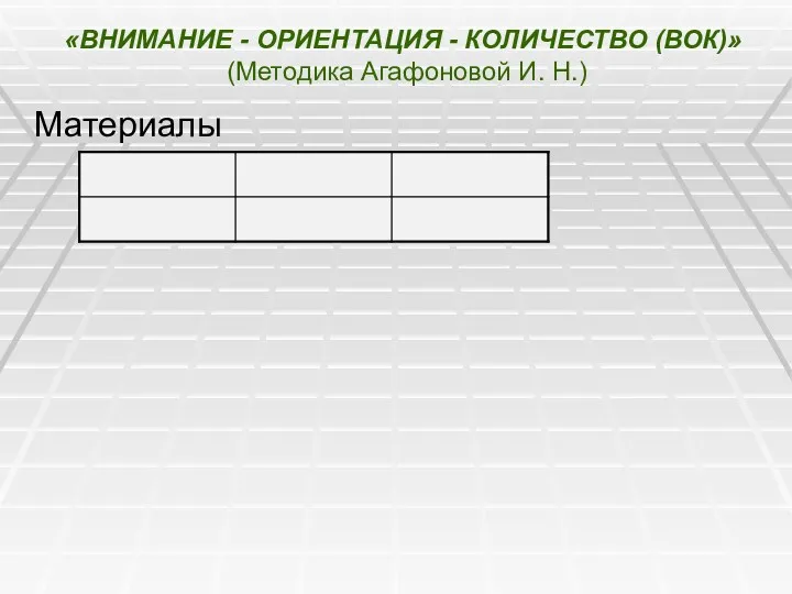 «ВНИМАНИЕ - ОРИЕНТАЦИЯ - КОЛИЧЕСТВО (ВОК)» (Методика Агафоновой И. Н.) Материалы