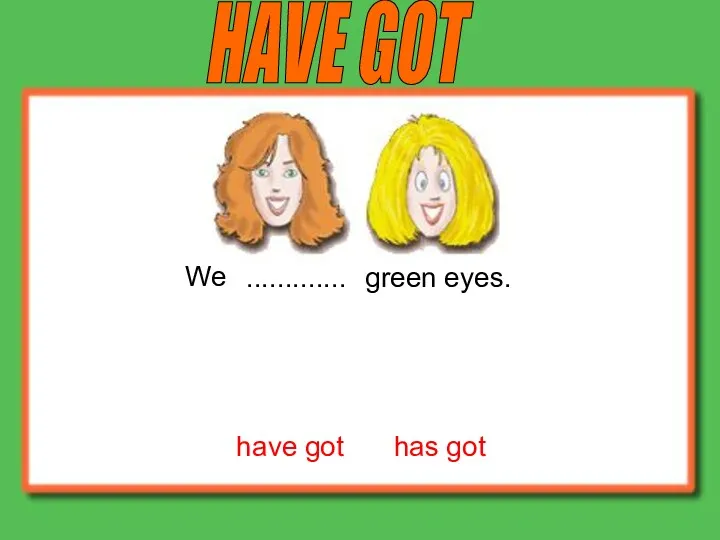 have got has got We green eyes. HAVE GOT .............