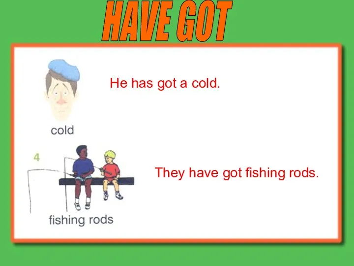 HAVE GOT He has got a cold. They have got fishing rods.
