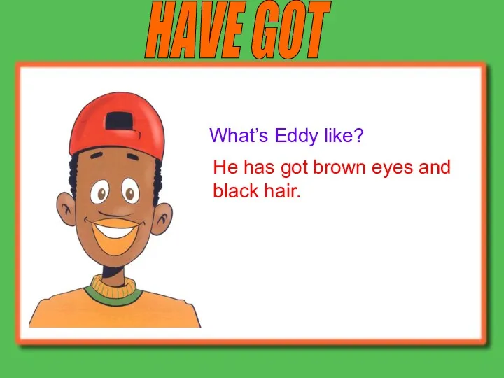 HAVE GOT What’s Eddy like? He has got brown eyes and black hair.