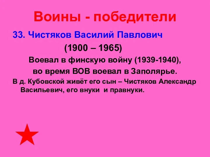 Воины - победители 33. Чистяков Василий Павлович (1900 – 1965)