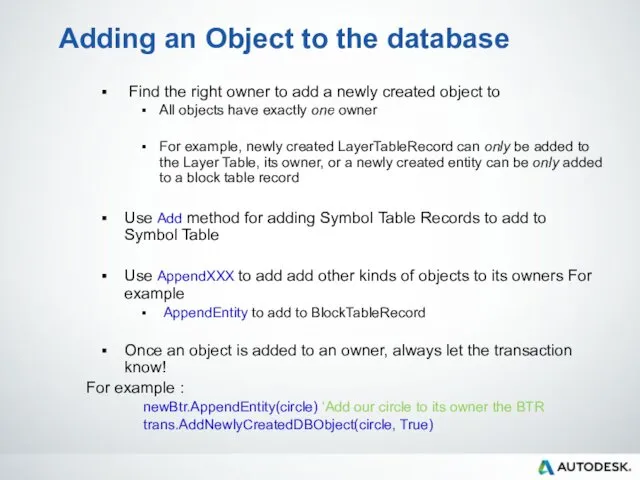 Adding an Object to the database Find the right owner