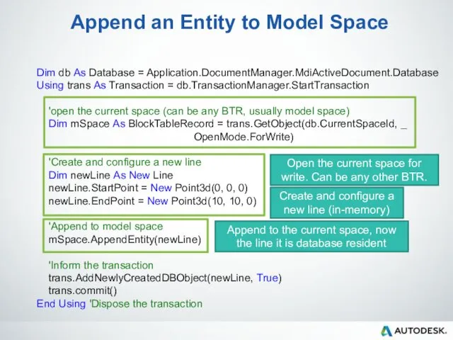 Append an Entity to Model Space Dim db As Database