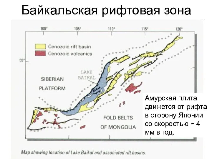 Байкальская рифтовая зона Амурская плита движется от рифта в сторону Японии со скоростью
