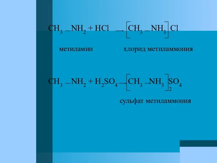 CH3 NH2 + HCl CH3 NH3 Cl метиламин хлорид метиламмония