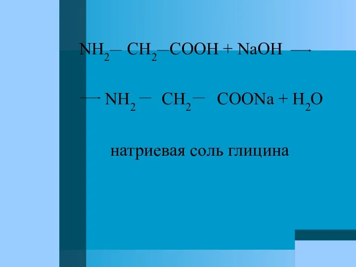 NH2 CH2 COOH + NaOH NH2 CH2 COONa + H2O натриевая соль глицина