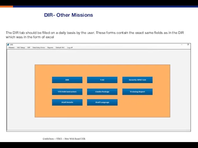 DIR- Other Missions The DIR tab should be filled on