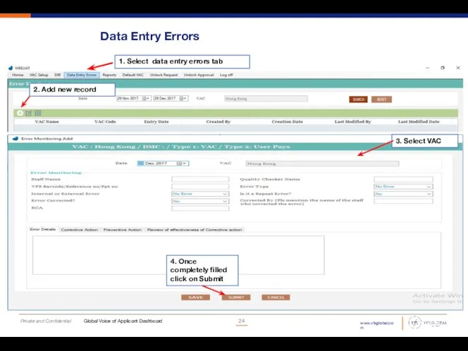 Data Entry Errors 1. Select data entry errors tab 4.