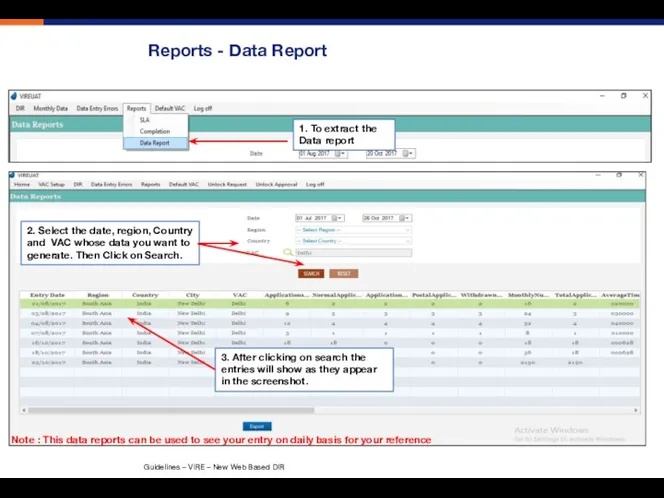 Reports - Data Report 1. To extract the Data report