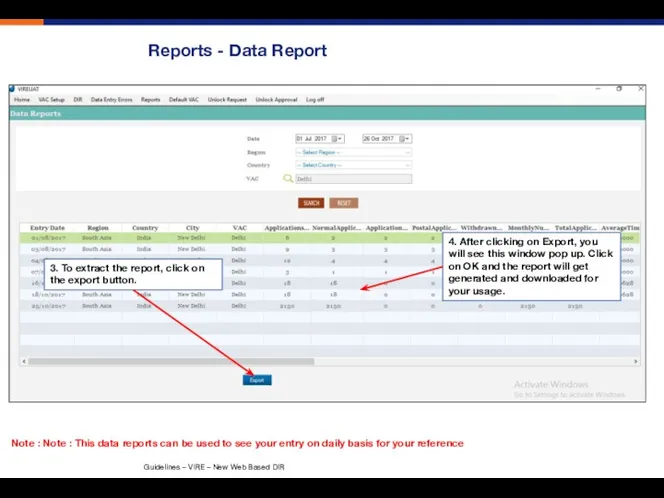 Reports - Data Report 3. To extract the report, click