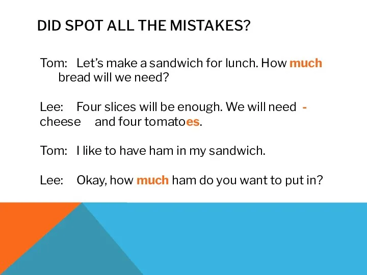 DID SPOT ALL THE MISTAKES? Tom: Let’s make a sandwich