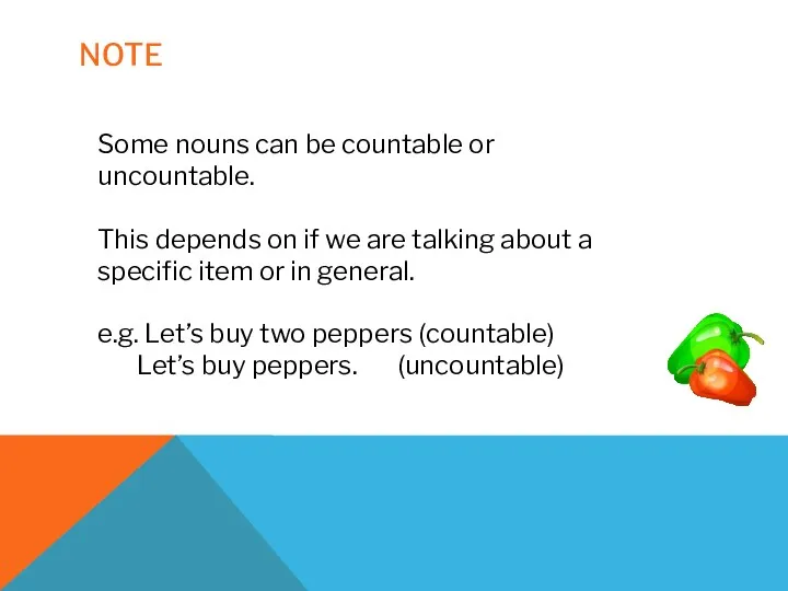 NOTE Some nouns can be countable or uncountable. This depends