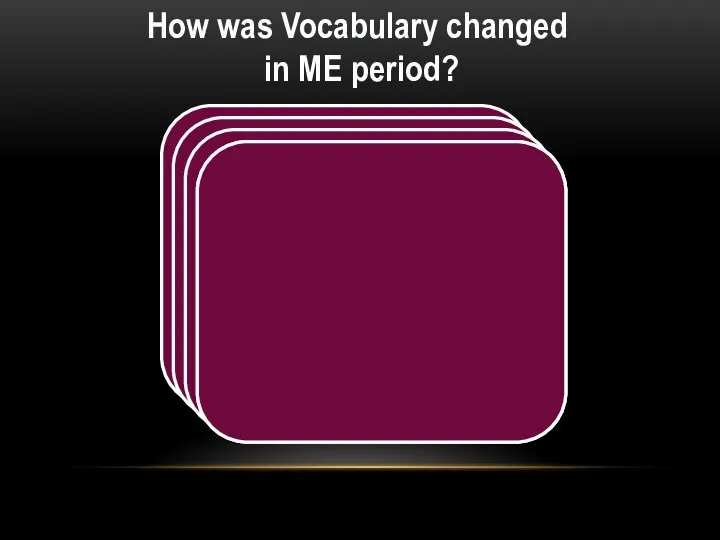 Beginning of huge English vocabulary, susceptibility to borrowing Layering of vocabulary: colloquial/formal, everyday/technical,