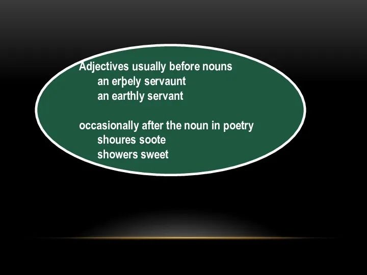 Adjectives usually before nouns an erþely servaunt an earthly servant occasionally after the