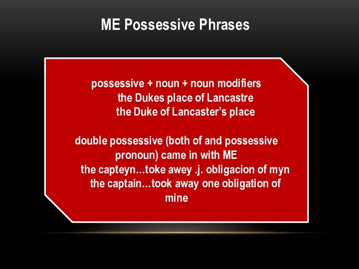 possessive + noun + noun modifiers the Dukes place of Lancastre the Duke