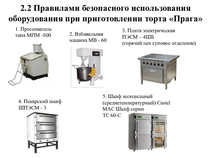 2.2 Правилами безопасного использования оборудования при приготовлении торта «Прага» 1.