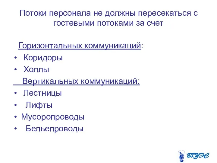 Потоки персонала не должны пересекаться с гостевыми потоками за счет Горизонтальных коммуникаций: Коридоры