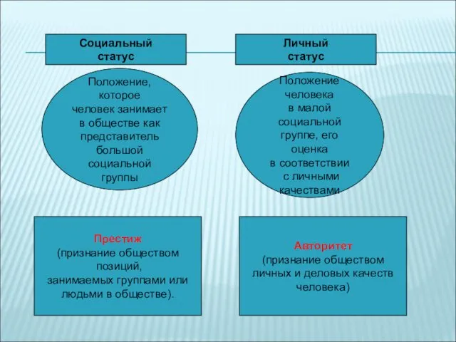 Социальный статус Личный статус Положение, которое человек занимает в обществе