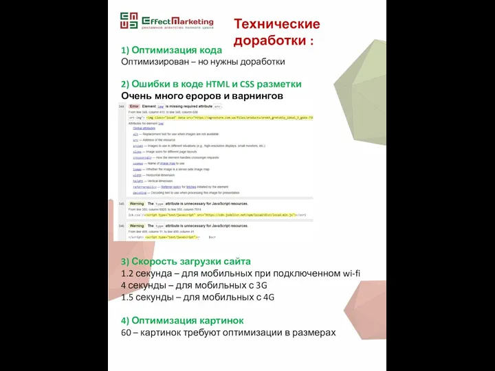 1) Оптимизация кода Оптимизирован – но нужны доработки 2) Ошибки