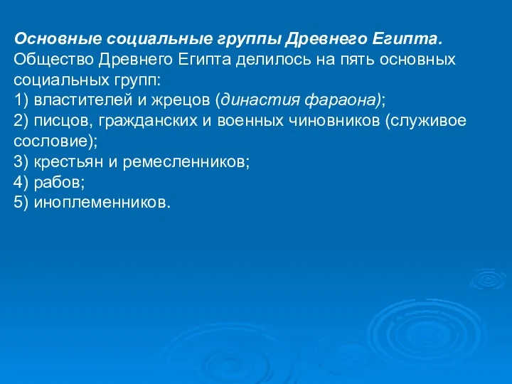 Основные социальные группы Древнего Египта. Общество Древнего Египта делилось на