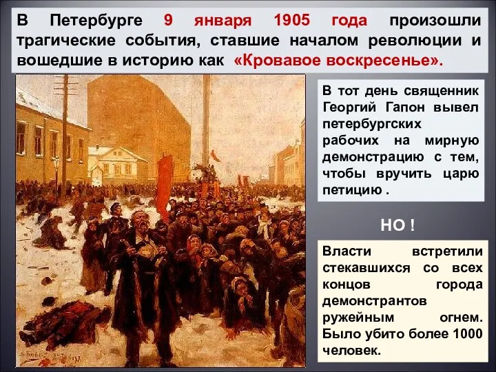 В тот день священник Георгий Гапон вывел петербургских рабочих на мирную демонстрацию с