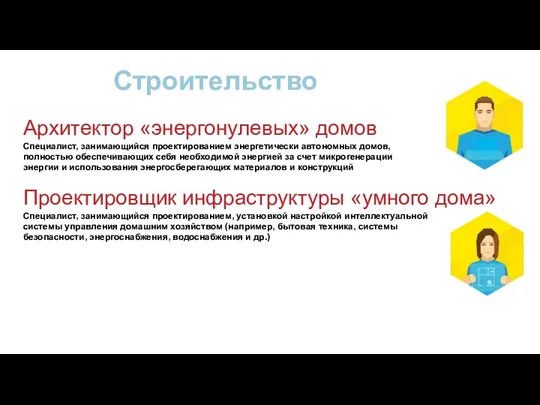 Строительство Архитектор «энергонулевых» домов Специалист, занимающийся проектированием энергетически автономных домов,