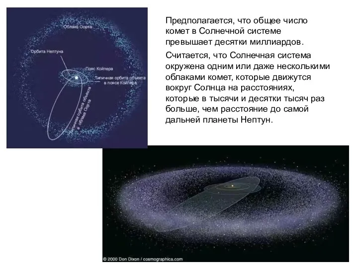 Предполагается, что общее число комет в Солнечной системе превышает десятки