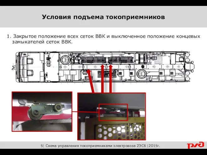 5| Схема управления токоприемниками электровоза 2ЭС6 |2015г. 1. Закрытое положение