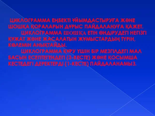 ЦИКЛОГРАММА ЕҢБЕКТІ ҰЙЫМДАСТЫРУҒА ЖӘНЕ ШОШҚА ҚОРАЛАРЫН ДҰРЫС ПАЙДАЛАНУҒА ҚАЖЕТ. ЦИКЛОГРАММА