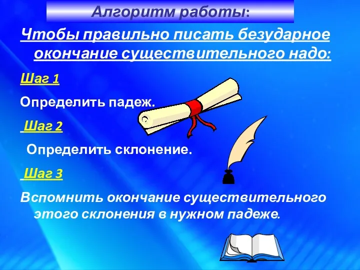 Чтобы правильно писать безударное окончание существительного надо: Шаг 1 Определить