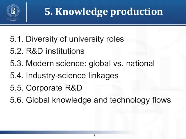 5.1. Diversity of university roles 5.2. R&D institutions 5.3. Modern