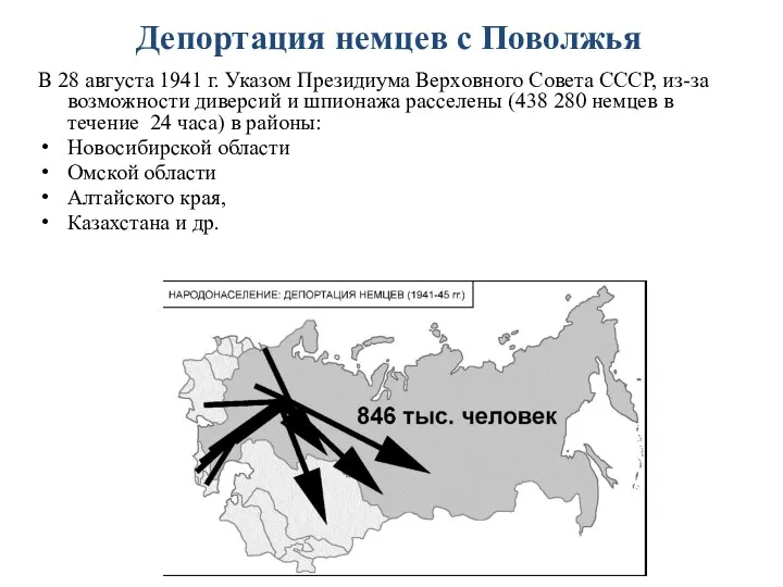 Депортация немцев с Поволжья В 28 августа 1941 г. Указом