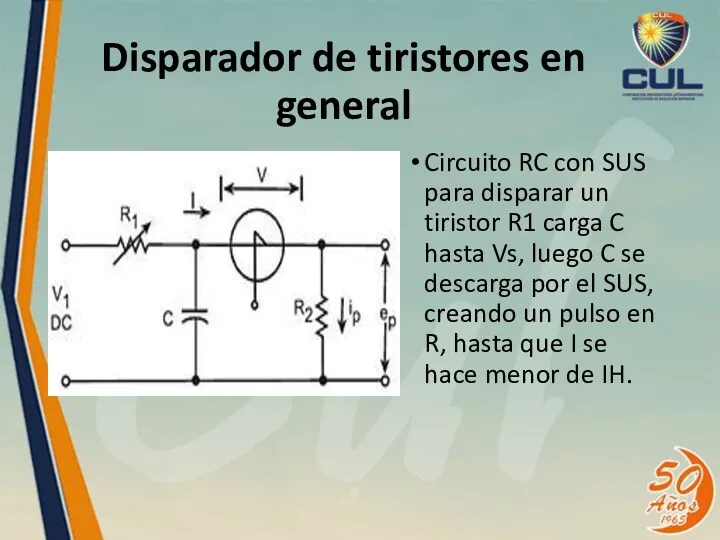 Disparador de tiristores en general Circuito RC con SUS para